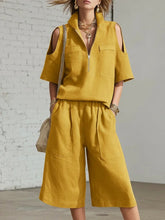 Load image into Gallery viewer, Short-Sleeve Shirt & Loose Shorts Two-Piece Set