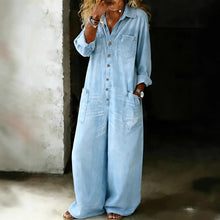 Load image into Gallery viewer, Women's Vintage Washed Wide-Leg Jumpsuit with Pockets
