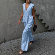 Load image into Gallery viewer, Women’s Cotton V-Neck Sleeveless Vest and Wide-Leg Pants Set
