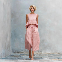 Load image into Gallery viewer, Women's Linen-Blend Sleeveless Two Piece Set with Ruffled Detailing