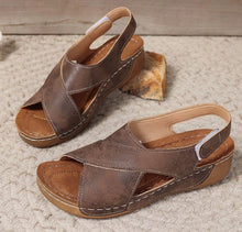 Load image into Gallery viewer, Women's Platform Roman Sandals | Open Toe Velcro Beach Sandals