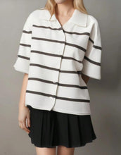 Load image into Gallery viewer, Women’s Knit Button Cardigan with Striped Short Sleeves