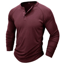 Load image into Gallery viewer, Mens Round Neck Henry Solid Color Long Sleeve T shirt