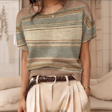 Load image into Gallery viewer, Women's Retro Short-Sleeve Jacquard Knit Top