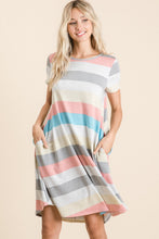 Load image into Gallery viewer, Striped Short Sleeve Dress with Pockets For Women – Casual Striped Dress, Comfortable Short Sleeve Dress, Pocketed Striped Dress, Versatile Striped Dress, Relaxed Fit Dress, Effortless Striped Dress, Chic Short Sleeve Dress