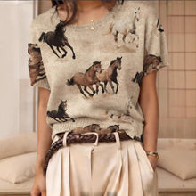 Load image into Gallery viewer, Women's Retro Short-Sleeve Jacquard Knit Top