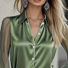 Load image into Gallery viewer, Women's Elegant Satin Blouse With Mesh Sleeves