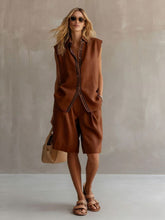 Load image into Gallery viewer, Women's Linen Shirt and Shorts Set – Sleeveless Summer Two-Piece