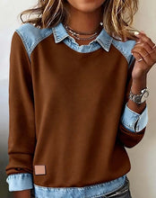 Load image into Gallery viewer, Denim Collar Patchwork Pullover Knitwear Top – Women’s Street Style