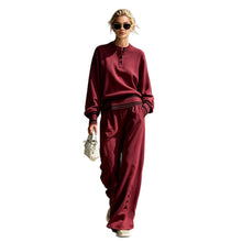 Load image into Gallery viewer, Women's Striped-Trim Henley Top & Wide-Leg Pants Set