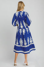 Load image into Gallery viewer, Royal Blue Printed Notched Midi Dress Elegant & Timeless Dress For Every Occasion