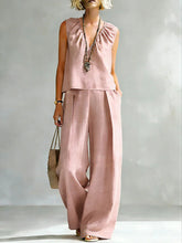 Load image into Gallery viewer, Women's Sleeveless Cotton-Linen Shirt & Pants Set – Urban 2-Piece