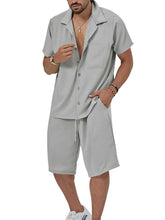 Load image into Gallery viewer, Men's Plus Size Button Up Short Sleeve Shirt and Shorts Set