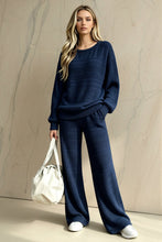 Load image into Gallery viewer, Women's Oversized Horizontal Ladder-Knit Drop-Shoulder Sweater & Wide-Leg Knit Pants Set