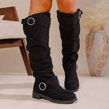 Load image into Gallery viewer, Pleated Flat-Bottom Western Cowboy Boots with Belt Buckle
