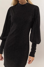 Load image into Gallery viewer, Glitter Mock Neck Long Sleeve Mini Dress – Sparkling Mock Neck Dress, Elegant, Flattering, Glitter Knit Dress, Elegant Mini Dress, Long Sleeve Party Dress, Statement Evening Dress