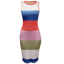 Load image into Gallery viewer, Women’s Color-Blocked Striped Sleeveless Bodycon Dress