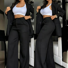 Load image into Gallery viewer, Women's Longline Open-Front Blazer & High-Waist Wide-Leg Trousers Suit Set – 8 Colors
