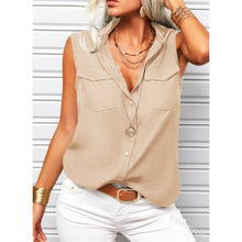 Load image into Gallery viewer, Women's Lapel Collar Sleeveless Top – Loose Fit, Pockets, Solid Color