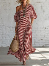 Load image into Gallery viewer, Women's Striped Off-Shoulder Elegant Midi Dress