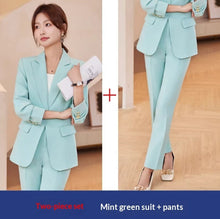Load image into Gallery viewer, Lapel Button-Down Blazer & Straight-Leg Trousers Suit