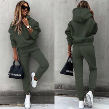 Load image into Gallery viewer, women's two piece solid color hooded sweatshirt set