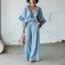 Load image into Gallery viewer, Women's Loose-Fit V-Neck Top & Wide-Leg Pants Two-Piece Set