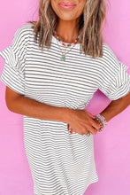 Load image into Gallery viewer, White Striped Round Neck Short Sleeve Mini Dress Casual & Playful Everyday Look Dress