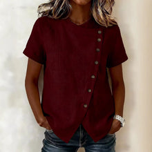Load image into Gallery viewer, Women's Cross-Neckline Asymmetrical Hem Cotton Linen Top – Loose Fit