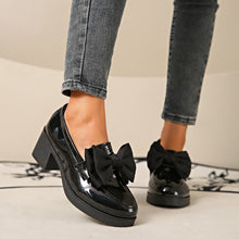 Load image into Gallery viewer, Women's Bowtie Round Toe Low Heel Pumps – Wide Size PU Casual Shoes