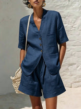 Load image into Gallery viewer, Women's Cotton-Linen Loose-Fit T-Shirt & Cropped Shorts Two-Piece Set