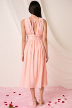 Load image into Gallery viewer, Ruched V-Neck Sleeveless Midi Dress For Women – Elegant and Chic Dress with Flattering Ruched Detailing and Sophisticated V-Neck