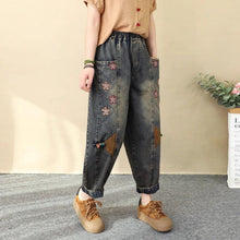Load image into Gallery viewer, Patchwork Embroidered Cropped Harem Pants – Women's Wide Leg High Waist Denim