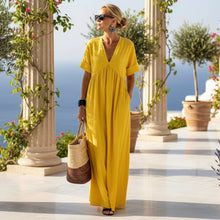 Load image into Gallery viewer, Women's V-Neck Empire-Waist Crinkle Gauze Maxi Dress