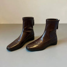 Load image into Gallery viewer, Women's French Retro Genuine Leather Square Toe Block Heel Ankle Boots