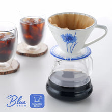 Load image into Gallery viewer, BLUE BREW Ceramic Pour Over Coffee Dripper & Borosilicate Glass Server Set – Premium Single-Serve Coffee Maker with Heat-Resistant Carafe