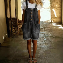 Load image into Gallery viewer, Women’s High-Waisted Sleeveless Denim Shorts Jumpsuit