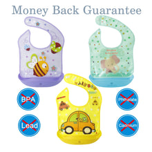 Load image into Gallery viewer, Amplim Convertible Baby Feeding Bibs 3-Pack – Waterproof, Adjustable, Lightweight, Eco-Friendly PEVA & LDPE, BPA-Free for Babies & Toddlers