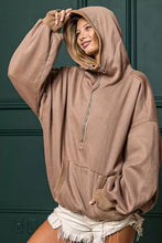 Load image into Gallery viewer, BiBi Stitch Detailed Elastic Hem Half Zip Fleece Hoodie