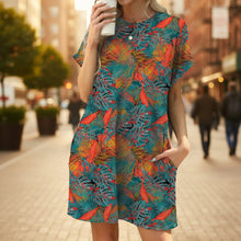 Load image into Gallery viewer, Floral Print Loose Pocket Dress | Round Neck Short Sleeve