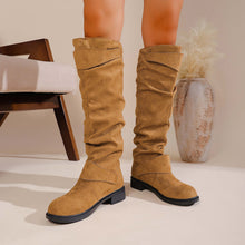 Load image into Gallery viewer, Pleated Flat-Bottom Western Cowboy Boots with Belt Buckle