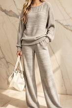 Load image into Gallery viewer, Women's Oversized Horizontal Ladder-Knit Drop-Shoulder Sweater & Wide-Leg Knit Pants Set