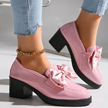 Load image into Gallery viewer, Women's Bowtie Round Toe Low Heel Pumps – Wide Size PU Casual Shoes