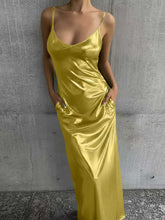 Load image into Gallery viewer, Textured Mirror-Finish U-Neck Slip Maxi Dress with Pockets