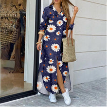 Load image into Gallery viewer, Women's Lapel-Collar Long Shirt Dress – Floral Print Midi Relaxed Fit