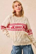 Load image into Gallery viewer, BiBi Christmas Theme Patterned Cable Knit Sweater