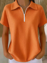 Load image into Gallery viewer, Drop Shoulder Half-Zip Waffle Knit Top – 3/4 Sleeve Pullover