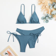 Load image into Gallery viewer, Essential Edge 3-Piece Bikini Set for Women – Solid Color High-Cut Triangle Top Two-Style Bottoms with Side Lace-Up Design & Quick-Drying Comfort – Versatile Women's Swimwear for Summer Pool Beach & Travel