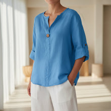 Load image into Gallery viewer, Women's V-Neck Long-Sleeve Button Top – Loose Fit Casual Blouse