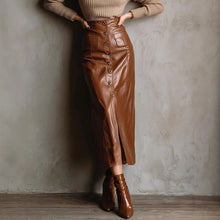 Load image into Gallery viewer, Women’s Faux Leather High-Waisted Bodycon Midi Skirt